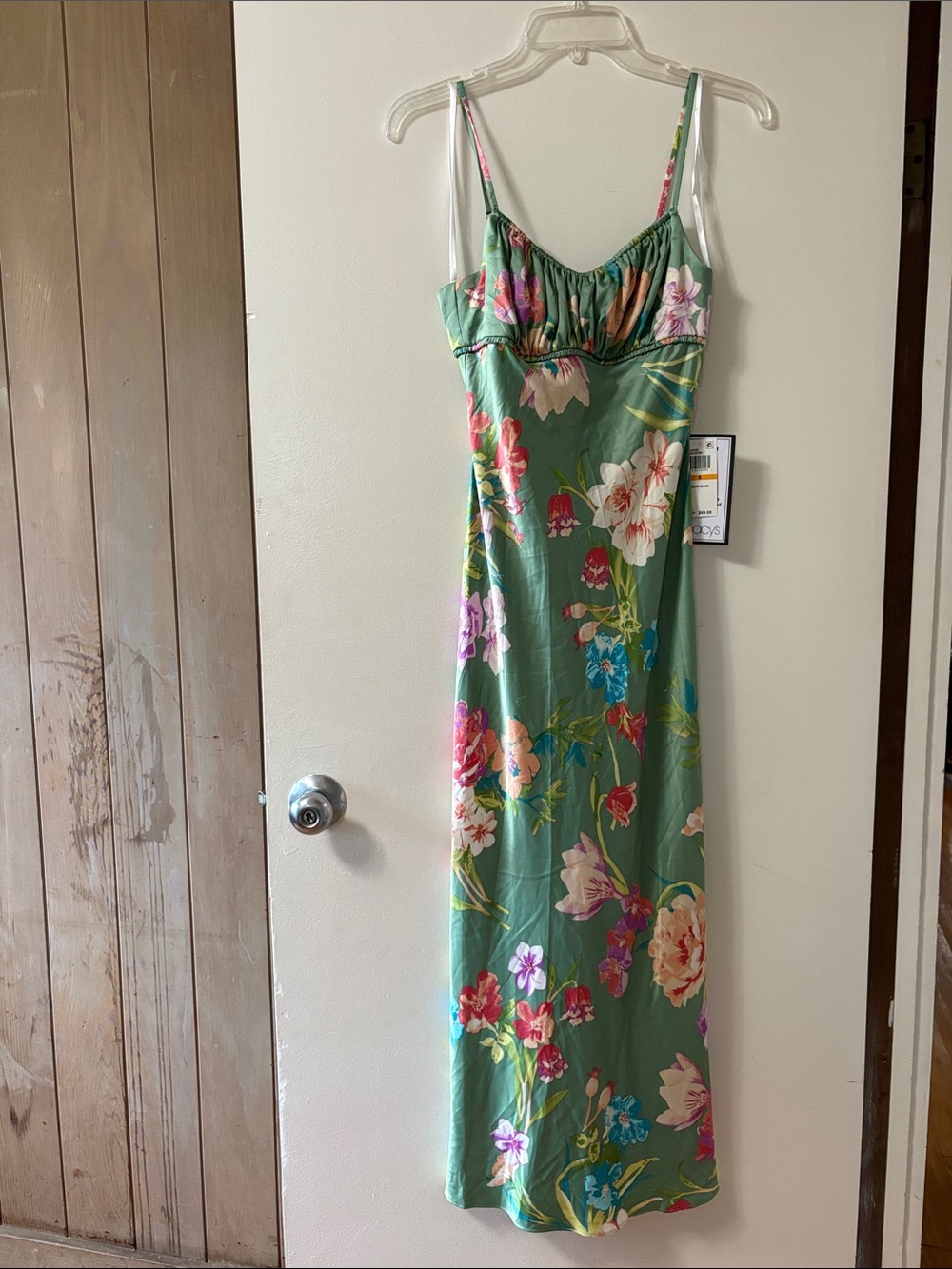 Macy's Green Floral Slip Dress with Spaghetti Straps